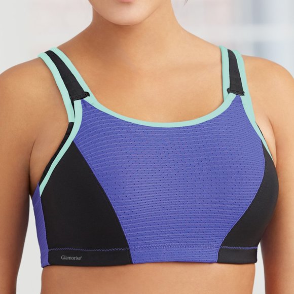 Glamorise SPORT Bra 32D (DOUBLE-LAYER) Wicking (PADDED-STRAPS) PURPLE NEW - Picture 9 of 15